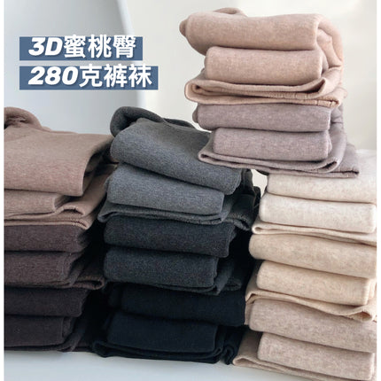 Autumn and Winter Fleece-Lined Thickened 3D Peach Hip High-Waisted Tummy Control Cotton Integrated Leggings Coffee Oatmeal White Footed Tights