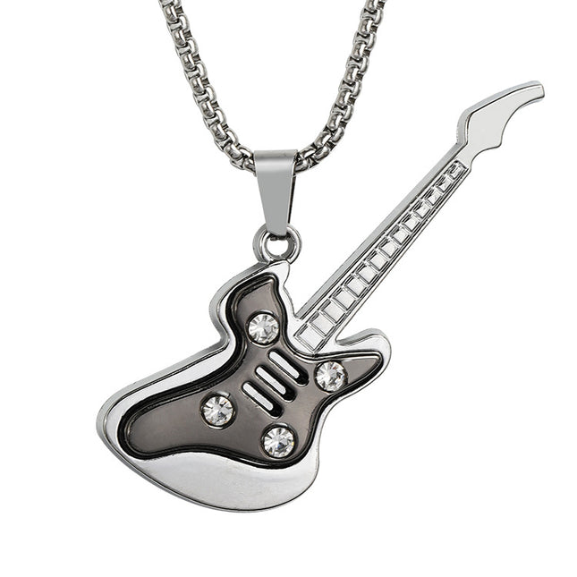 New Guitar Pendant Necklace for Men, Colorful Oil-Drip Alloy Instrument Stainless Steel Pendant DIY Jewelry Accessories for Women
