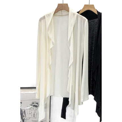 French-Style Thin Semi-Sheer Long-Sleeve Wool T-Shirt for Women, 2025 Summer New Loose Fit, Non-Contrasting Style