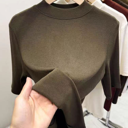 2025 New Style Half-High Collar Solid Color Five-Quarter Sleeve Inner Layering Shirt for Women, Versatile Spring Slimming and Elegant Top T-Shirt
