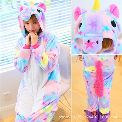 Mixed batch autumn and winter flannel cartoon one-piece pajamas home performance clothes toilet version adult home clothes pajamas