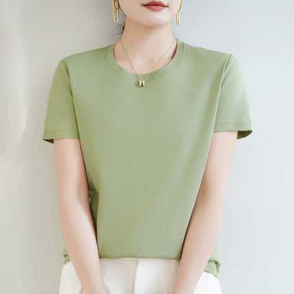 100 mercerized cotton short-sleeved T-shirt women's 2025 summer new V-neck cotton pullover vest cool feeling ice silk base