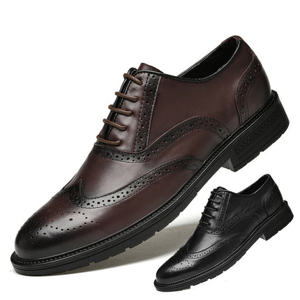 High-grade brogue carved leather shoes fashionable all-match men's business leather shoes casual black height increasing breathable Men's shoes