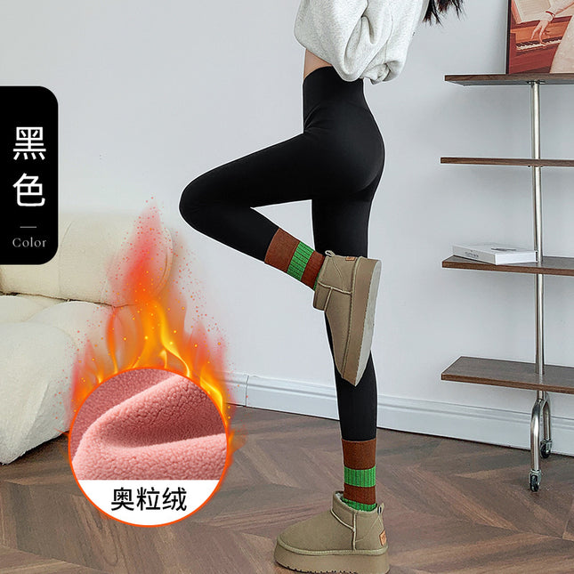 Shark Pants for Women, Thickened and Warm for Autumn and Winter, High-Waisted Gray Yoga Leggings with High Elasticity and Warmth