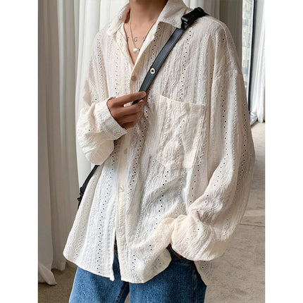 Light Luxury Niche Hollow Design Sense Shirt Men's Ins Neutral Puffy Handsome Loose Long-sleeved Shirt Trendy Chanel Style Coat