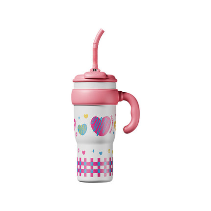 New Model Giant Double Drinking Straw Thermos Cup, Large Capacity Water Bottle for Women, High Aesthetic Value, Ice-Retaining with Handle