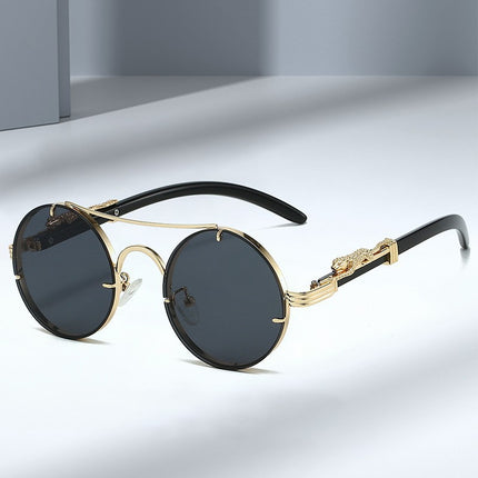 Cross-border European and American sunglasses men's retro punk metal leopard head round frame fashion double beam personality sunscreen sunglasses women