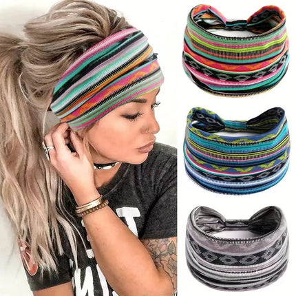 Bohemian Hairband with Wide Edge, Knotted Print, Ethnic Style, Sweat-Absorbent and Anti-Sweat, Retro Style, Versatile