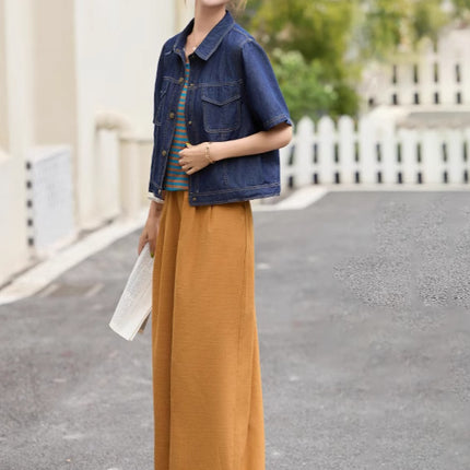 This Year's Popular Outfit Is a Complete Set of Fashionable Suits. 2025 Summer Fashionable Casual Denim Jacket Three-Piece Set