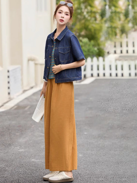 This Year's Popular Outfit Is a Complete Set of Fashionable Suits. 2025 Summer Fashionable Casual Denim Jacket Three-Piece Set