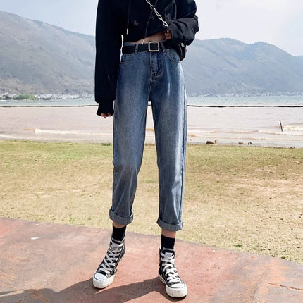 High Waist Harlan Jeans Women's Fashion All-match New Loose Cropped Straight Carrot Pants