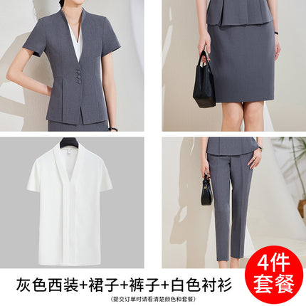 High-end Suit suit Women's Short-sleeved Summer New Tooling Hotel Front Desk Temperament Work Clothes Professional Thin Suit