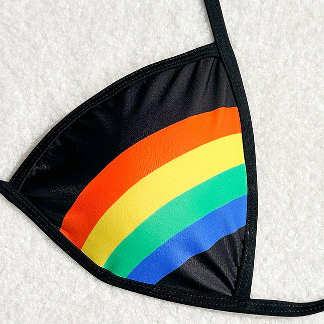 Bikini Rainbow Two-Piece Swimsuit Gradient Sexy Backless Halter Amazon European and American Bikini Swimsuit Women's Swimwear