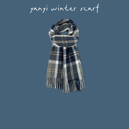 Imitation Cashmere Autumn and Winter Scarf Collection Plaid Scarf Women's Winter Thickeneded Warm Shawl Pure Color Student Scarf Cross-Border