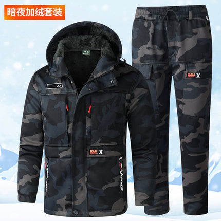 Cashmere Suit Autumn and Winter Men's Work Clothes Thickened Cold-proof Windproof Waterproof Warm Cycling Mountaineering Suit Outdoor