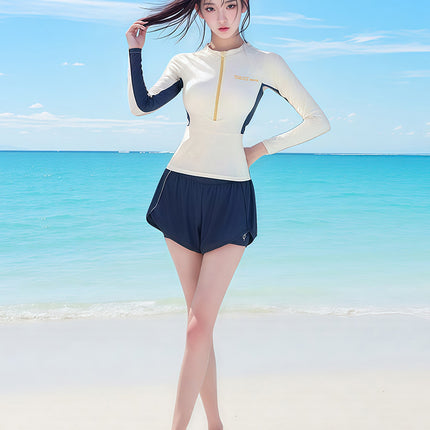 Women's Two-Piece Long-Sleeve Swimsuit 2025 New Conservative Tummy-Concealing Slimming Professional Swimming High-End Hot Spring Swimwear