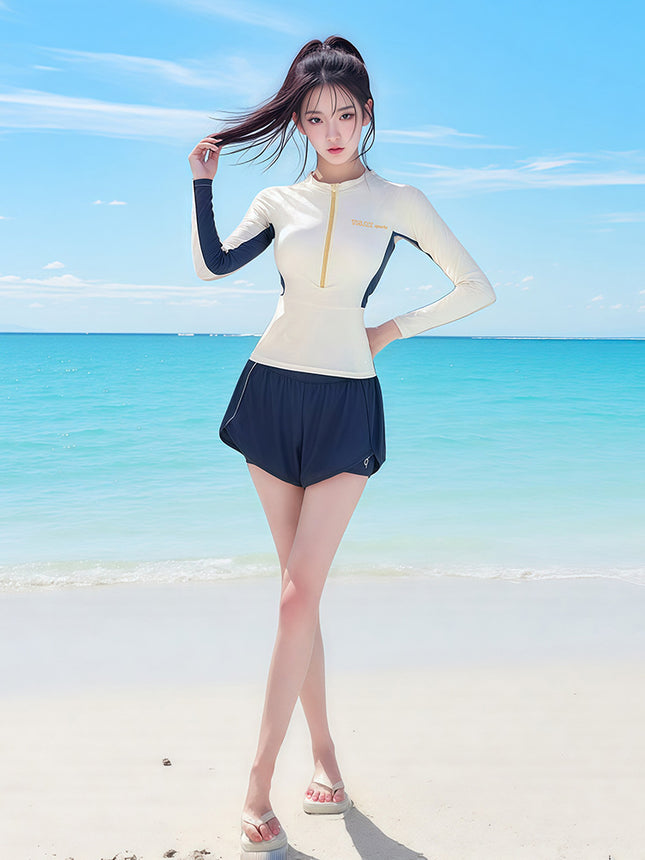 Women's Two-Piece Long-Sleeve Swimsuit 2025 New Conservative Tummy-Concealing Slimming Professional Swimming High-End Hot Spring Swimwear