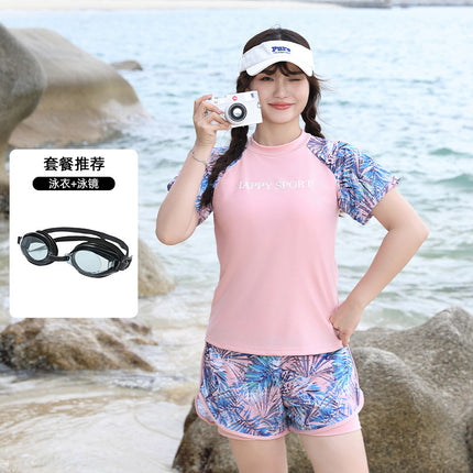 Plus Size Swimsuit for Women, Conservative Two-Piece for Curvy Figures, 100kg Tummy-Concealing Slimming Student Professional Training Swimming Sport New Model