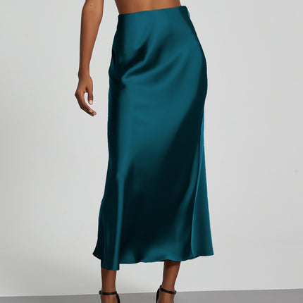 In-Stock Cross-Border Women's Clothing Wholesale European and American Style Elegant Satin Midi Skirt Slimming and Flowy
