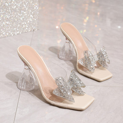 Cross-Border Transparent Sandals 2025 Summer New Fashion Bow Buckle Open-Toe High Heels for Daily Wear