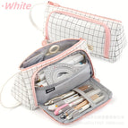 Twill triangle pencil case [white plaid]