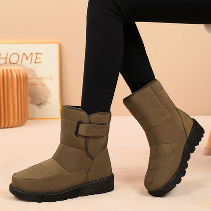 Women's Winter Cotton Boots, Large Size, Fleece-Lined, Thickened Long Boots, Lightweight Polyurethane Cotton Shoes, Warm Snow Boots