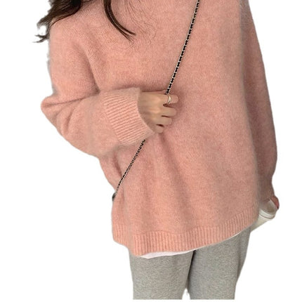 2026 New High-End Raccoon Fur Cream Peach Pink Sweater for Women, Winter Design, Niche Lazy Style