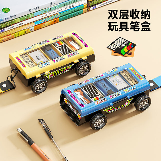 Primary School Student Stationery Box, High-Looking and Durable, Children's Double-Layer Racing Pencil Box, Multi-Functional School Supplies Storage Box
