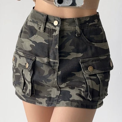 American Retro High Waist Hot Girl Denim Skirt Women's Spring and Summer New Overalls Overskirt Design Sense Slimming A- line Short Skirt