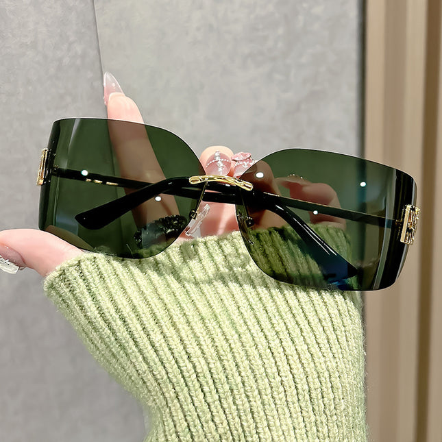Curved Surface Frameless Sunglasses Women's 2025 New Suit Fit Square Face High Sense Large Frame Small Women's Sunglasses