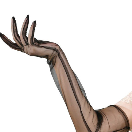 European and American Sexy Black Extra Long Yarn Transparent Gloves Finger Tulle Premium Ball Party Halloween Decorative Hand Sleeve