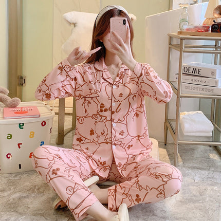 [Factory Wholesale] Women's Pure Cotton Pajamas, Spring and Autumn Style, Long-Sleeved, Long Pants, Can Be Worn Outside, Sweet Student Homewear Set