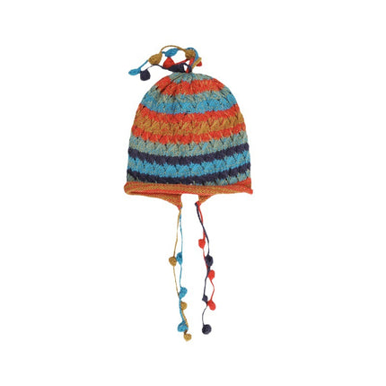 Colorful woven wool hat women's Korean-style all-match fashionable toe cap hollow earmuffs tassel ball knitted hat