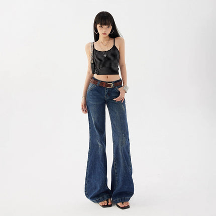 2025 American Retro Low-Waist Hot Girl Loose Versatile Wide-Leg Pants Drapey Slimming Fleece Flared Jeans for Women