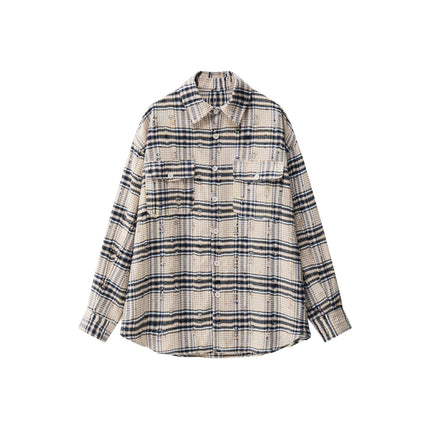 Hong Kong-style Korean-style Loose Scrub Plaid Shirt Women's 2025 Spring Jacket Outerwear Retro Sweater Top Women