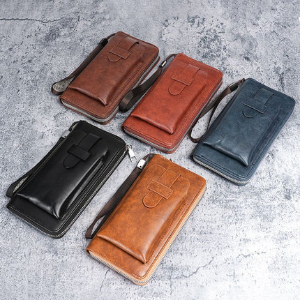 Men's Wallet Long New Leather Wallet Multi-Card Slot Wallet Two-In-One Men's Business Zipper Multi-Function Mobile Phone Bag Original