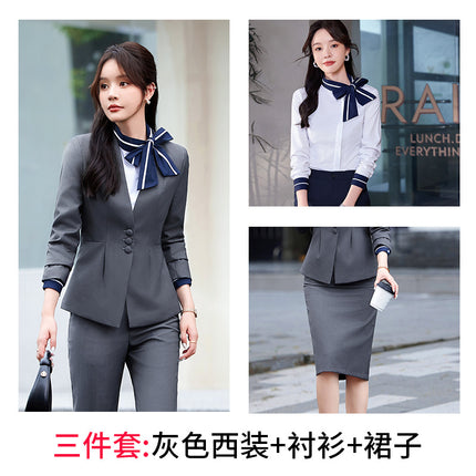 Stewardess Uniform Professional suit Female Spring and Autumn Fashion Front Desk Beautician Work Clothes Female Professional Temperament Suit Dress