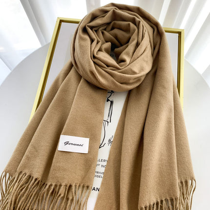Solid Color Faux Cashmere Scarf for Women, Annual Meeting Red, High-End Feel, Spring and Autumn Woven Neck Scarf, Korean Style Versatile Artistic Warm Shawl
