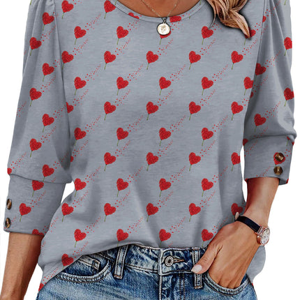 50 Colors Cross-Border European and American Amazon Spring and Summer New Printed T-Shirts with Cuff Buttons, Casual Versatile Vacation Women's Clothing