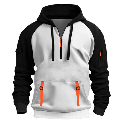 2025 Export Amazon Popular Men's Autumn and Winter New Raglan Sleeve Color Matching Casual Half-Zip Sweatshirt Hoodie