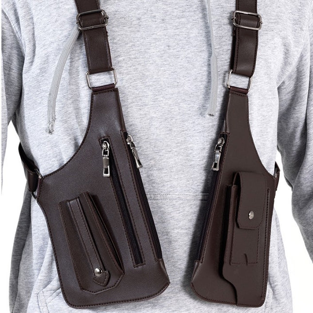 Factory Leather Strap Armpit Shoulder Bag for Men and Women Outdoor Square Bag Multifunctional Tactical Vest Mobile Phone Bag