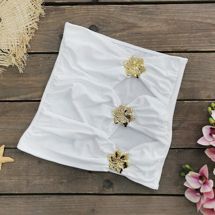 2025 new foreign trade one-piece swimsuit skirt two-piece metal jewelry cross-border foreign trade swimsuit solid color swimsuit women