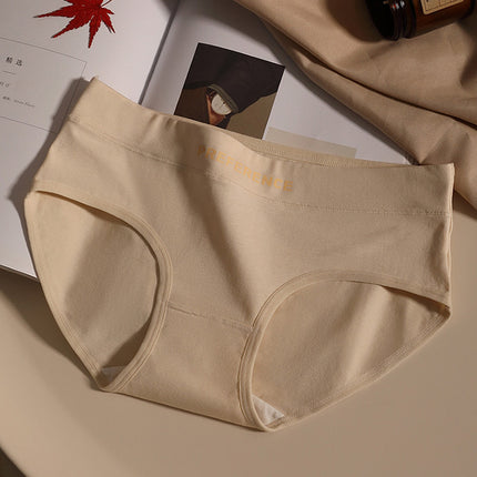 Women's Pure Cotton Underwear, All-Cotton Antibacterial Crotch, Mid-Waist Simple Solid Color Girls' Autumn and Winter Briefs