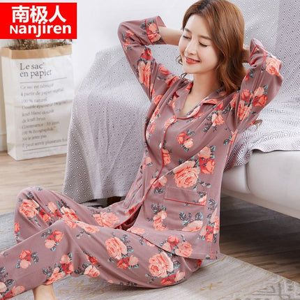100% cotton pajamas Women's Spring and Autumn long-sleeved cotton outerwear suit Korean casual home wear