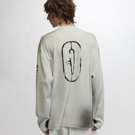 # Ovdy New Autumn and Winter Street Fashion Long-Sleeved T-Shirt 250g Waffle Fabric Asymmetrical Spray-Painted Top Trendy
