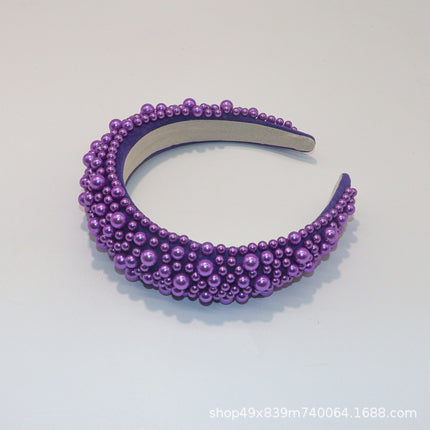 European and American luxury pearl sponge hairband hairpin female heavy industry exaggerated wide side pressure hair high cranial top net red head band wholesale