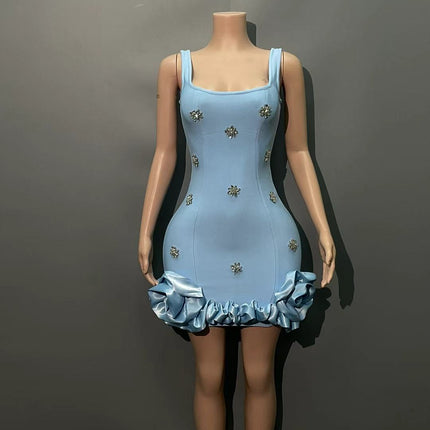 European and American New Summer Sling Nail Drill Hip Evening Dress Sexy Slim Niche Design Sense Bandage dress