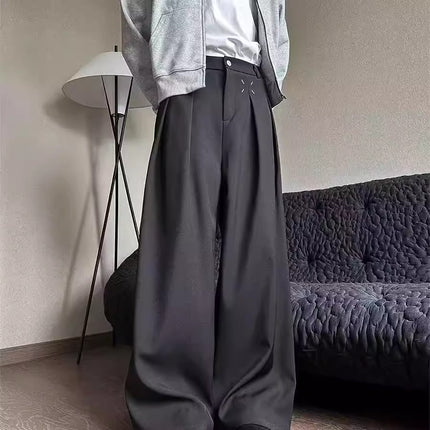Three-Dimensional Deconstructed Niche Drapey Wide-Leg Suit Pants for Men and Women, Straight Casual Loose Fashion Floor-Length Trousers