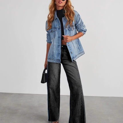 2025 European and American Cross-Border New Products Amazon Loose Wide-Leg Side Seam Patchwork Frayed Hem Jeans for Women 32150