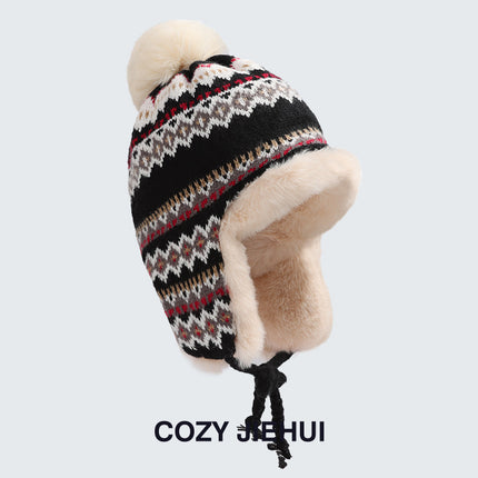 Fair Isle Style Knitted Hat, Thickened for Cold Weather in the Northeast, Windproof and Cold-Resistant Lei Feng Hat, Winter Thickened Warm Ear-Protecting Jacquard Hat